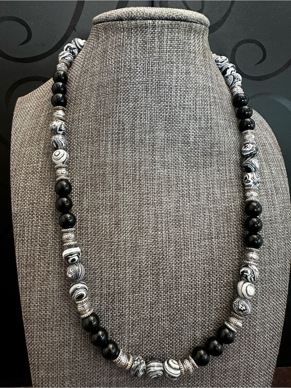 Handcrafted Black & White Beaded Necklace - Unisex Jewelry